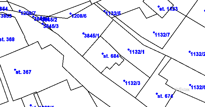 Parcela st. 684 v KÚ Halenkovice, Katastrální mapa