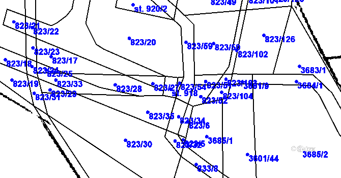 Parcela st. 918 v KÚ Halenkovice, Katastrální mapa