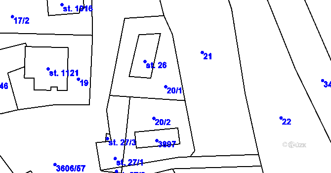 Parcela st. 20/1 v KÚ Halenkovice, Katastrální mapa