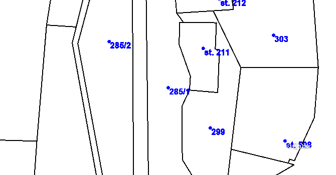 Parcela st. 285/1 v KÚ Halenkovice, Katastrální mapa