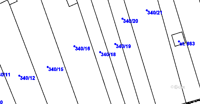 Parcela st. 340/18 v KÚ Halenkovice, Katastrální mapa