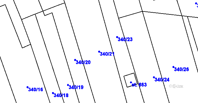 Parcela st. 340/21 v KÚ Halenkovice, Katastrální mapa