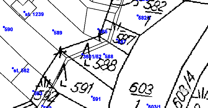 Parcela st. 588 v KÚ Halenkovice, Katastrální mapa