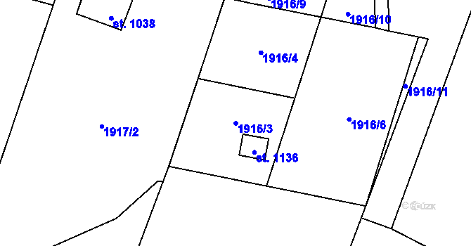 Parcela st. 1916/3 v KÚ Halenkovice, Katastrální mapa