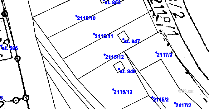 Parcela st. 2115/12 v KÚ Halenkovice, Katastrální mapa