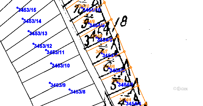 Parcela st. 3454/7 v KÚ Halenkovice, Katastrální mapa