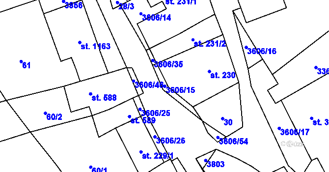 Parcela st. 3606/15 v KÚ Halenkovice, Katastrální mapa