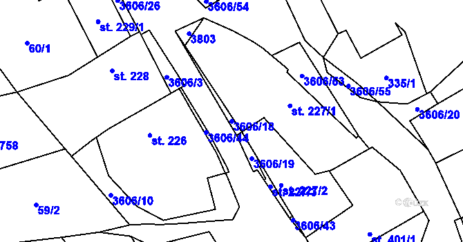 Parcela st. 3606/18 v KÚ Halenkovice, Katastrální mapa