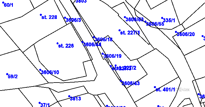 Parcela st. 3606/19 v KÚ Halenkovice, Katastrální mapa