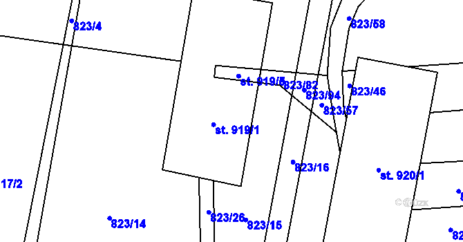 Parcela st. 919/3 v KÚ Halenkovice, Katastrální mapa