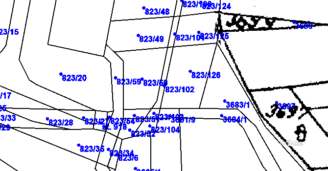 Parcela st. 823/102 v KÚ Halenkovice, Katastrální mapa