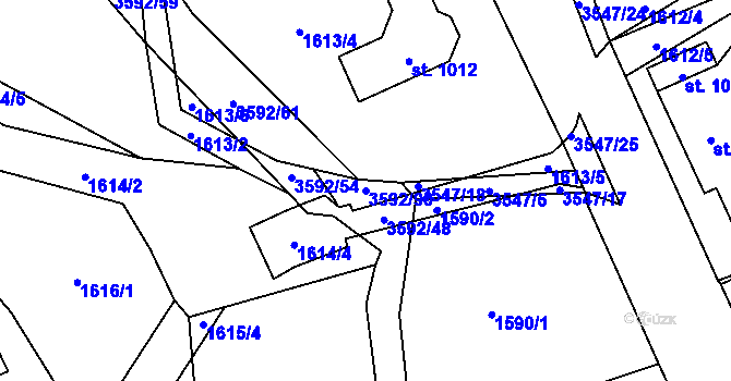 Parcela st. 3592/90 v KÚ Halenkovice, Katastrální mapa