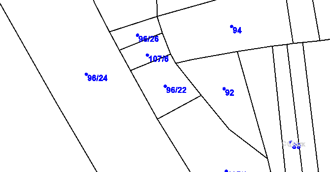Parcela st. 96/22 v KÚ Haluzice, Katastrální mapa