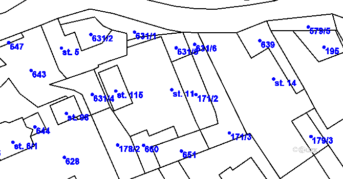 Parcela st. 11 v KÚ Haluzice, Katastrální mapa