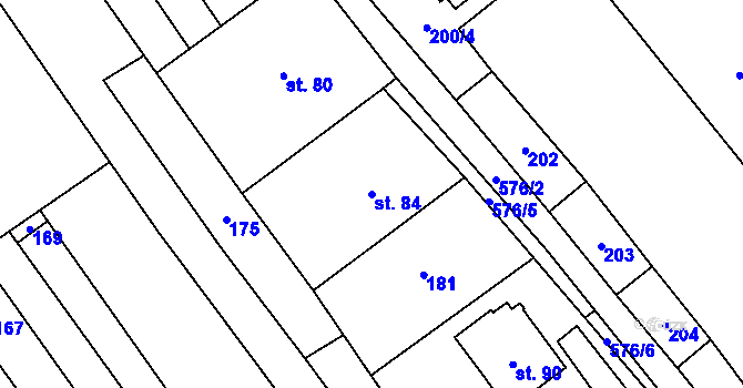 Parcela st. 84 v KÚ Haluzice, Katastrální mapa
