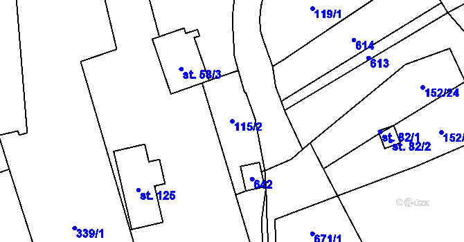 Parcela st. 115/2 v KÚ Haluzice, Katastrální mapa