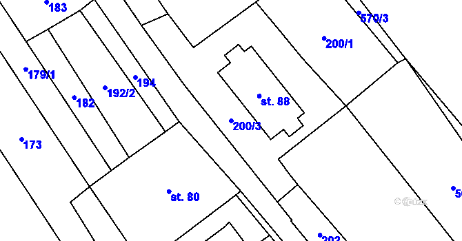 Parcela st. 200/3 v KÚ Haluzice, Katastrální mapa