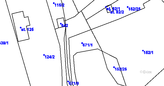 Parcela st. 671/1 v KÚ Haluzice, Katastrální mapa