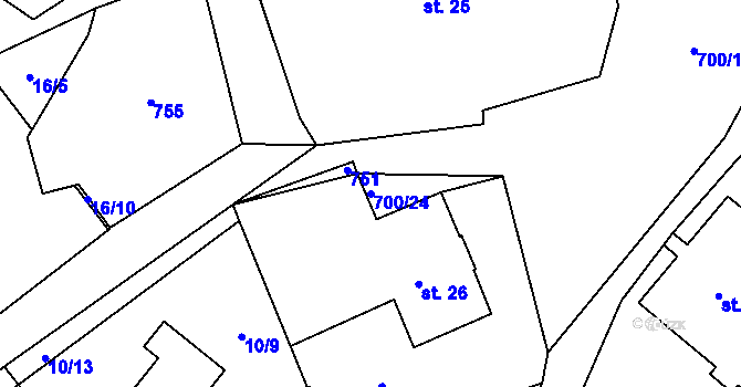 Parcela st. 700/24 v KÚ Halže, Katastrální mapa