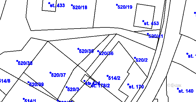 Parcela st. 520/36 v KÚ Halže, Katastrální mapa