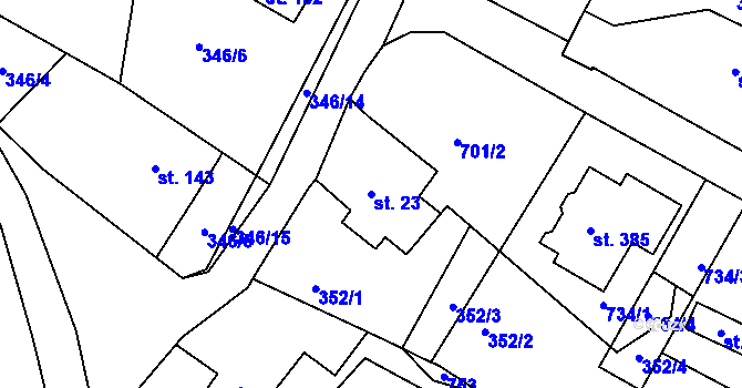 Parcela st. 23 v KÚ Halže, Katastrální mapa