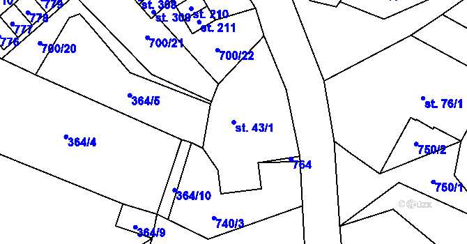 Parcela st. 43/1 v KÚ Halže, Katastrální mapa