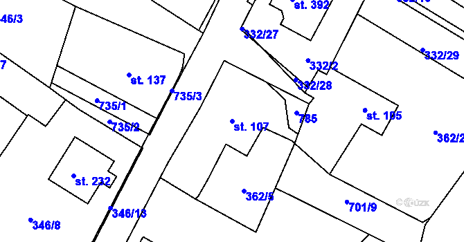 Parcela st. 107 v KÚ Halže, Katastrální mapa