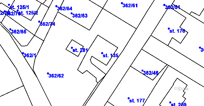 Parcela st. 135 v KÚ Halže, Katastrální mapa