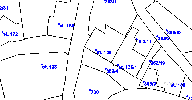 Parcela st. 139 v KÚ Halže, Katastrální mapa