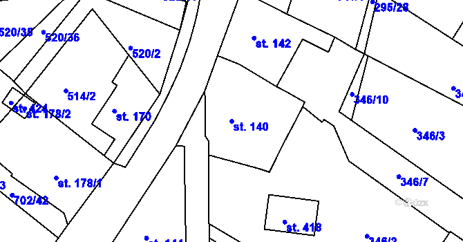 Parcela st. 140 v KÚ Halže, Katastrální mapa