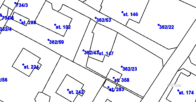 Parcela st. 147 v KÚ Halže, Katastrální mapa