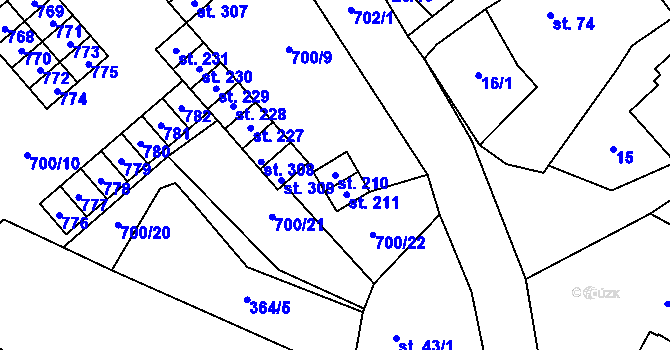 Parcela st. 210 v KÚ Halže, Katastrální mapa