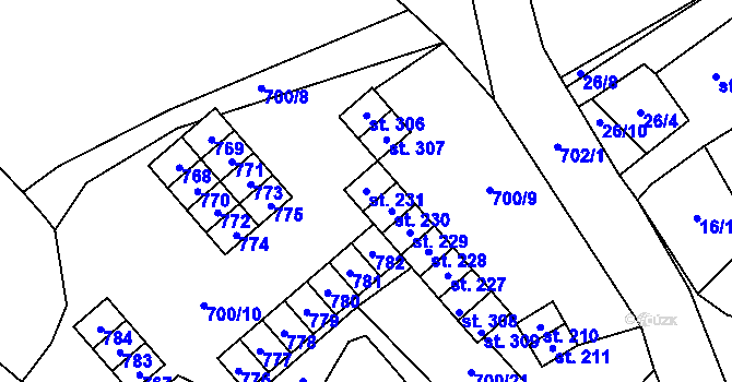 Parcela st. 231 v KÚ Halže, Katastrální mapa