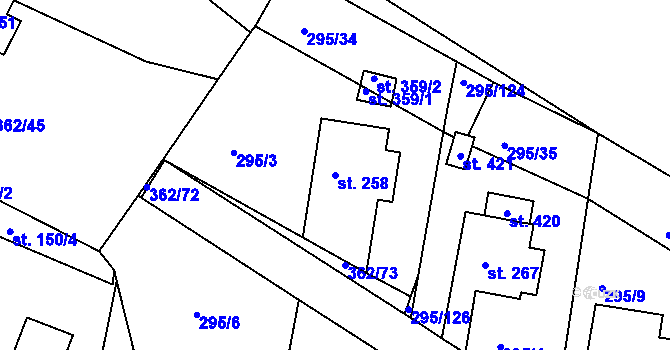 Parcela st. 258 v KÚ Halže, Katastrální mapa