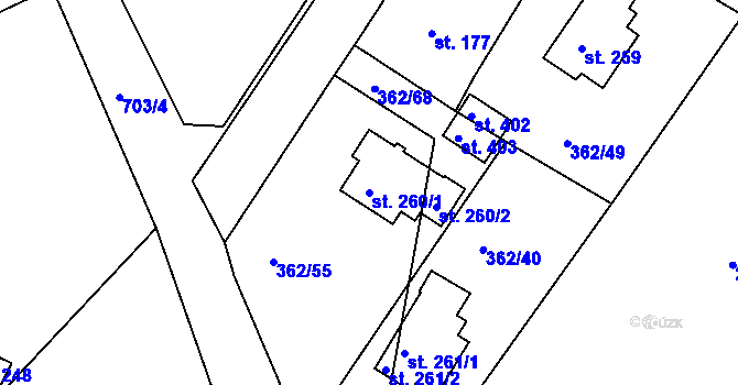 Parcela st. 260/1 v KÚ Halže, Katastrální mapa
