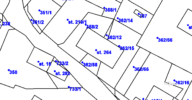 Parcela st. 264 v KÚ Halže, Katastrální mapa