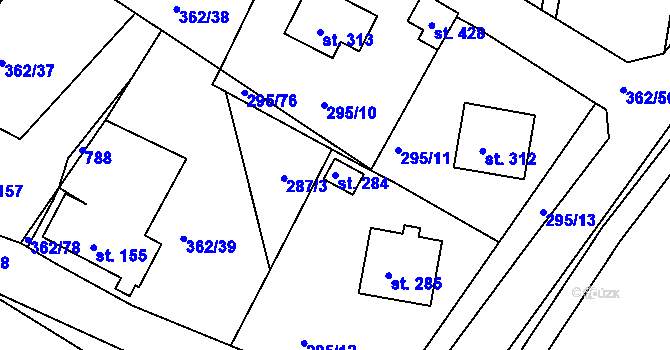 Parcela st. 284 v KÚ Halže, Katastrální mapa
