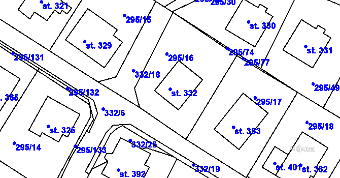 Parcela st. 332 v KÚ Halže, Katastrální mapa