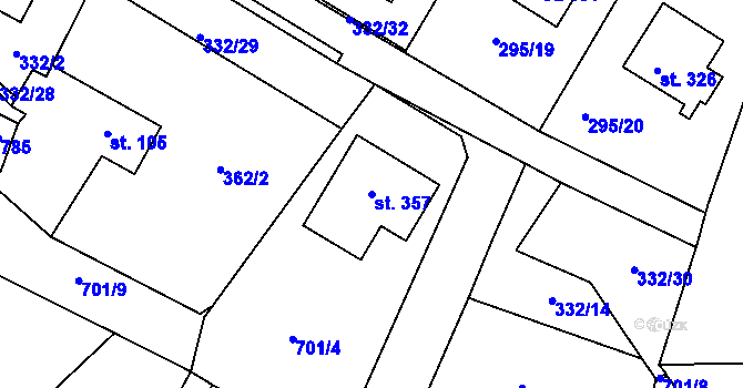 Parcela st. 357 v KÚ Halže, Katastrální mapa