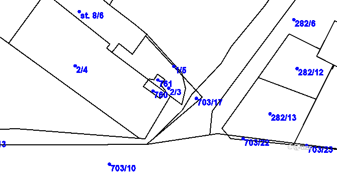 Parcela st. 2/3 v KÚ Halže, Katastrální mapa