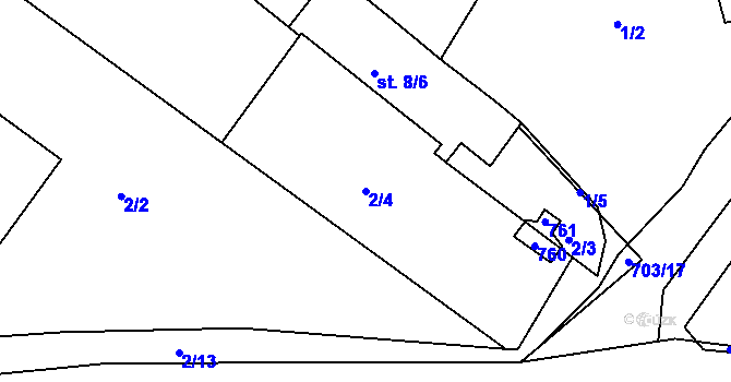 Parcela st. 2/4 v KÚ Halže, Katastrální mapa