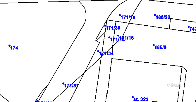 Parcela st. 171/34 v KÚ Halže, Katastrální mapa