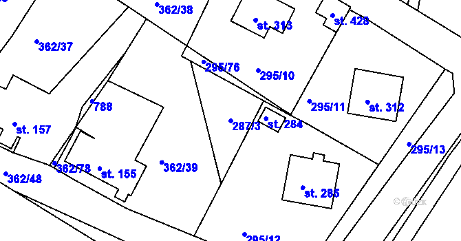 Parcela st. 287/3 v KÚ Halže, Katastrální mapa