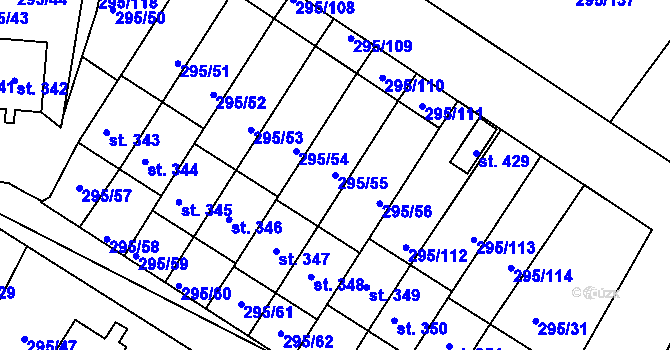 Parcela st. 295/55 v KÚ Halže, Katastrální mapa