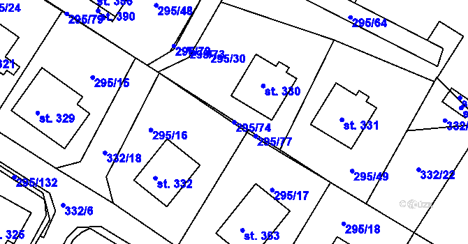 Parcela st. 295/74 v KÚ Halže, Katastrální mapa
