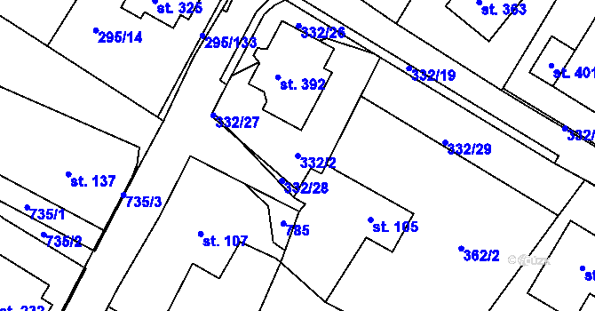 Parcela st. 332/2 v KÚ Halže, Katastrální mapa