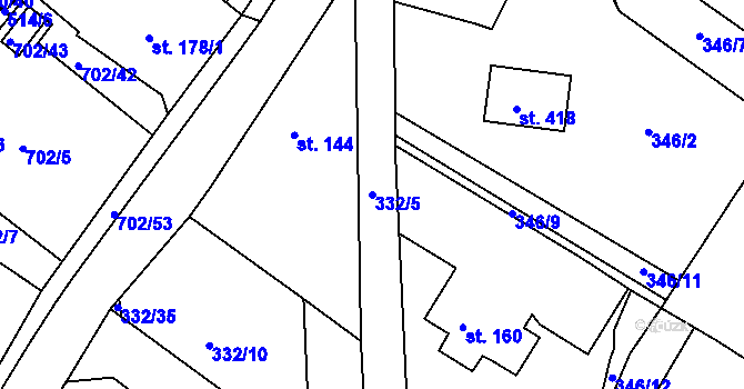 Parcela st. 332/5 v KÚ Halže, Katastrální mapa