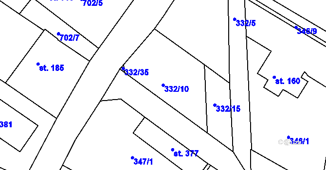 Parcela st. 332/10 v KÚ Halže, Katastrální mapa