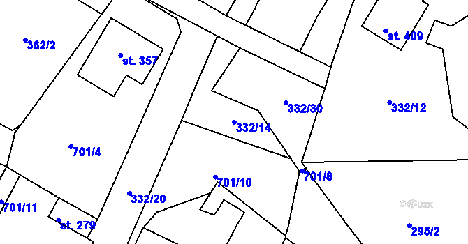 Parcela st. 332/14 v KÚ Halže, Katastrální mapa