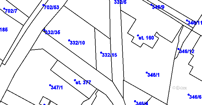 Parcela st. 332/15 v KÚ Halže, Katastrální mapa